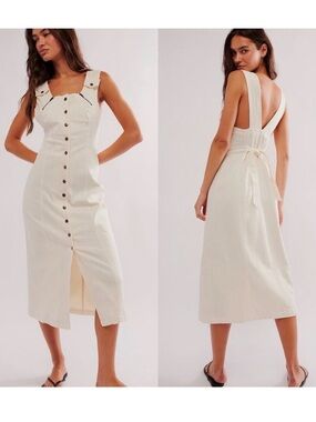 Free People Desert Desire Cream Button Down Midi Dress